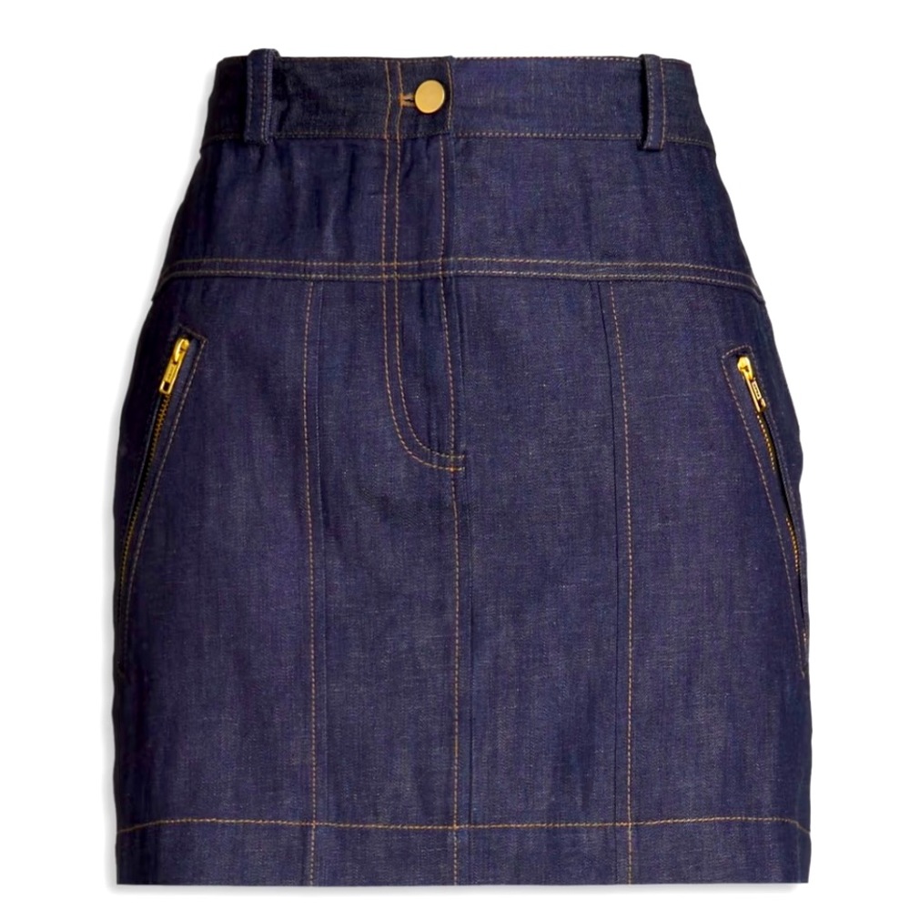 3.1 PHILLIP LIM dark denim cotton linen-blend mini skirt.